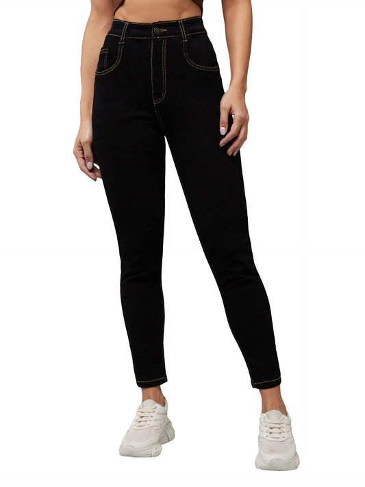 Dolce Crudo Women's Black Skinny High Rise Clean Look Regular Stretchable Denim Jeans (DOSS22DEN12-44-62-28, Black, 28)