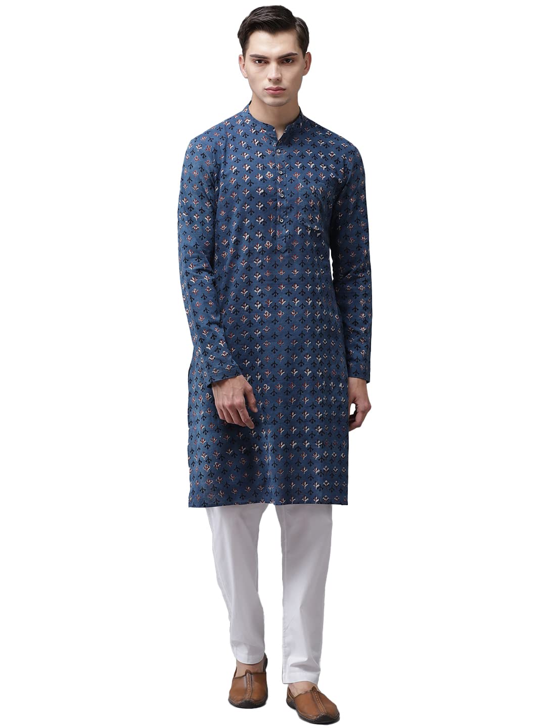 See Designs Men Blue and Maroon Hand Block Print Sustainable Straight with Kurta Pyjama - SDKT95801XS (XS)