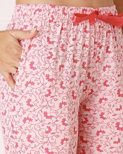 BODYCARE Women's Cotton Printed T-Shirt and Capri Set | Soft & Breathable Nightwear | Short Sleeves | Loungewear Co-Ord Set| BSCS16028_95 Multicolour