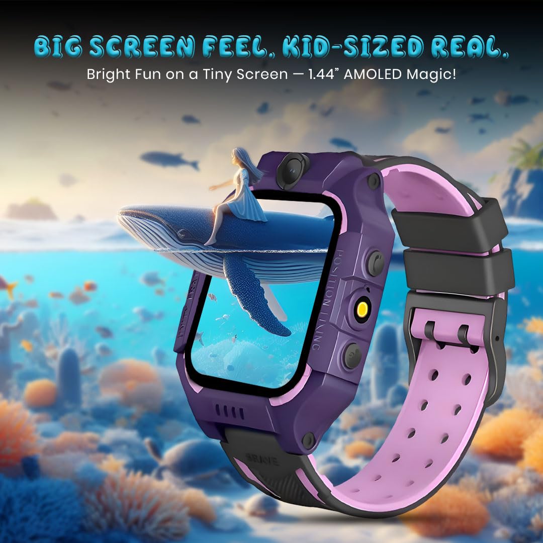 GameSir Q18 Kids Smart Watch, 2G/3G Connectivity, Voice Calling, GPS Tracker, Two-Way Calling, SOS Function, Camera & Water Rasistence, Smartwatch for Kids - Boys & Girls - (Purple)