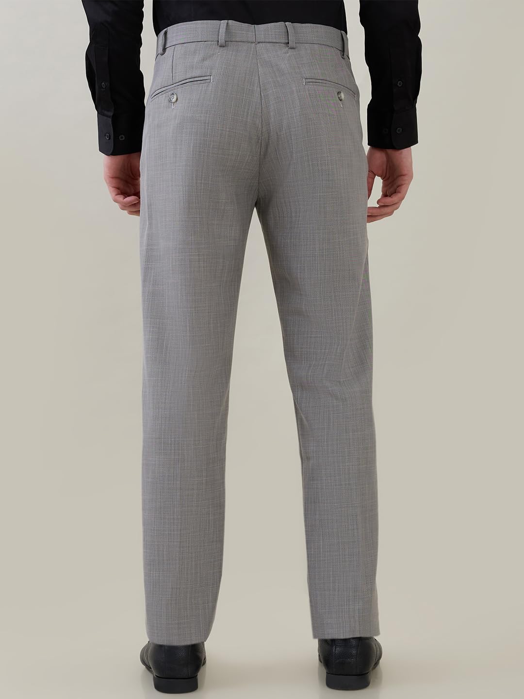 Park Avenue Men Slim Fit Solid Pattern Poly Viscose Blend Flat Front Formal Trouser Light Grey