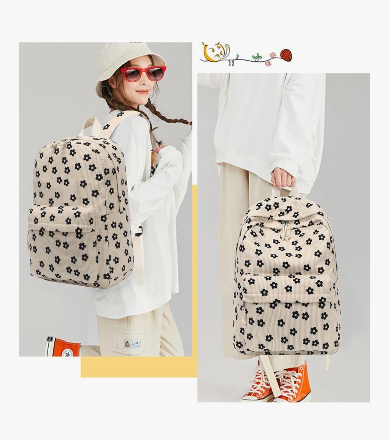 Satic Backpacks for Women/Men Stylish Trendy Casual College Backpacks, Designer School/College/Picnic Bag Backpack For Girls & Women (Floral beige)
