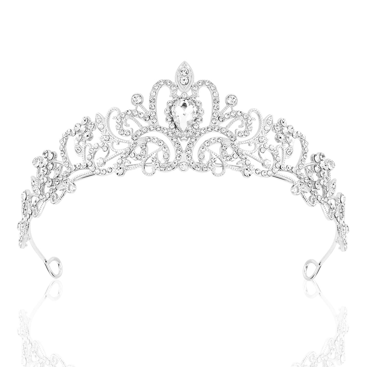 Rierousy Tiara Wedding Crown Women's Crown Bridal Crystal Crown Rhinestone Crown, Wedding Tiara for Weddings, Proms, Pageants, Princess Parties, Birthday Parties etc, 13 * 14 * 4.5cm, Non-Precious