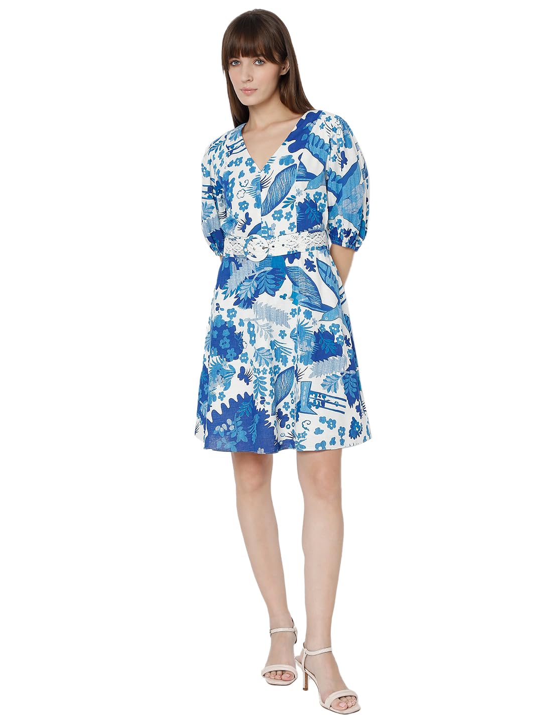 VERO MODA Women's Fit and Flared Blue Dress