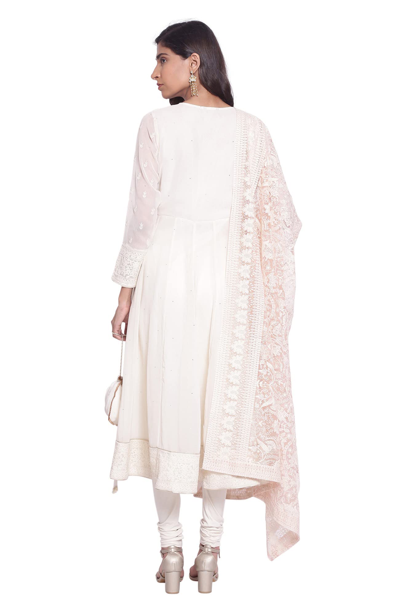 Wishful by W Light Yellow Anarkali Kurta-Churidar-Drape Set