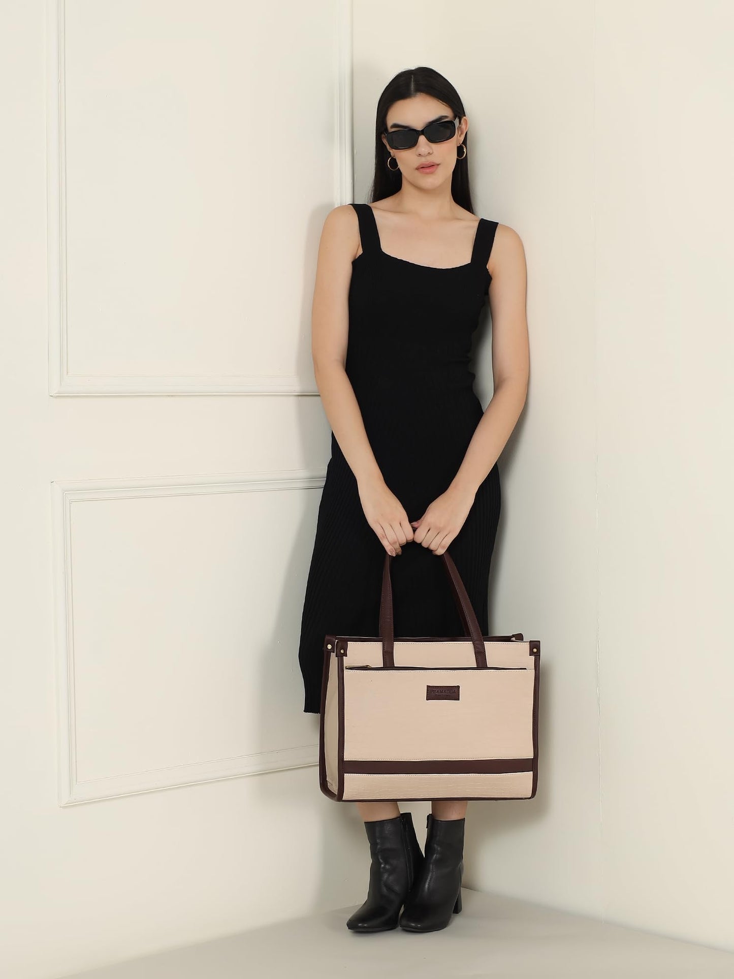 Pramadaa Pure Luxury Classic Madona Work Tote bags for women office use | hand bags for women's stylish | bags for women latest | Laptop Office Shoulder Handbag. (Walnut Beige)