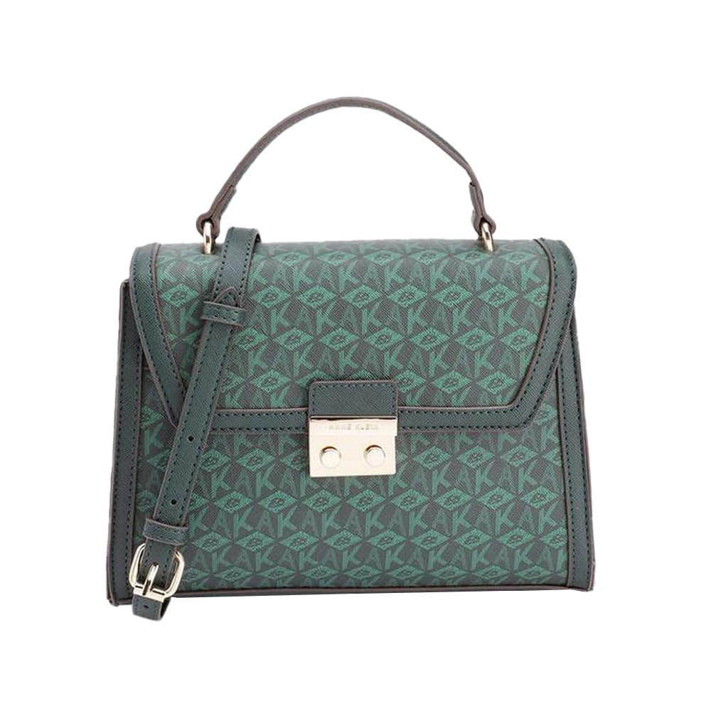 Anne Klein Solid Faux Leather Zipper Closure Women's Satchel Bag (Green, XL)