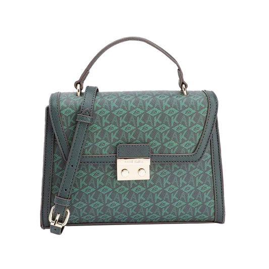 Anne Klein Solid Faux Leather Zipper Closure Women's Satchel Bag (Green, XL)