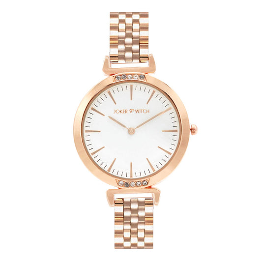 Joker and Witch Petite 36mm White Dial 12mm Rose Gold Stainless Steel Strap Watch for Women