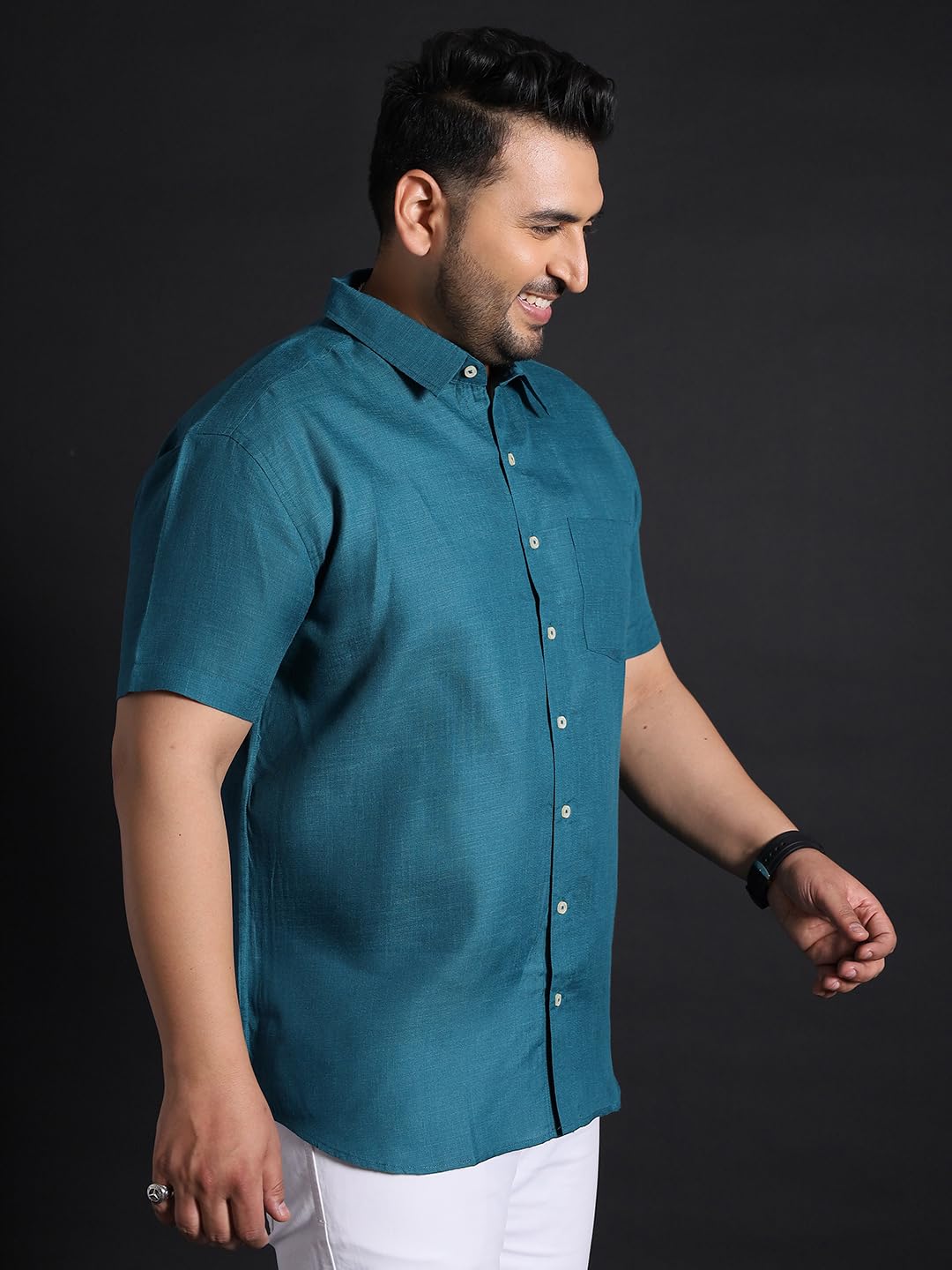 Bigbanana Plus Size Men's Regular Fit Solid Shirt (Britain-Teal,Teal,5XL)