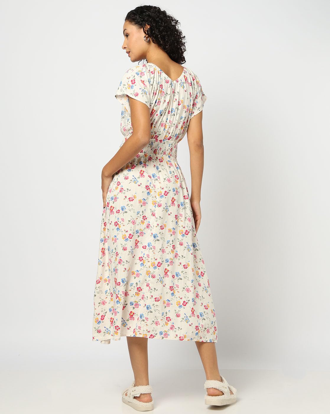 GAP Women Floral Short Sleeves V- Neck A-Line Dress,Multi,XS Multicolour