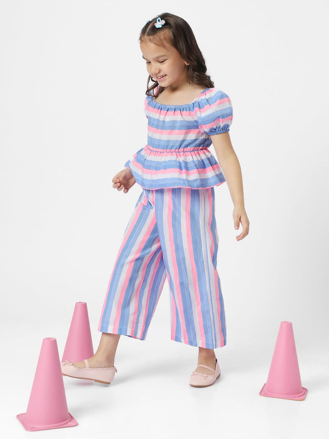 Nauti nati Girls' Striped Cotton Top and Bottom Combo