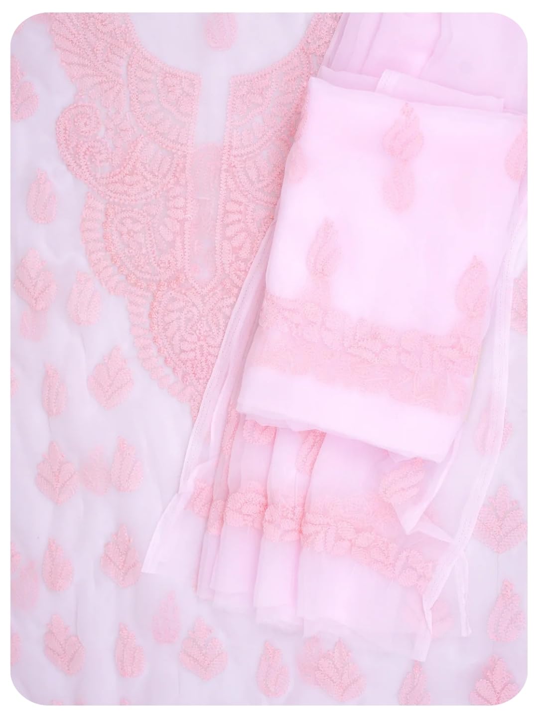 Ada Hand Embroidered Lucknowi Chikankari Unstitched Georgette Dress Material Suit Piece with Dupatta for Women 01A1002586 Baby Pink
