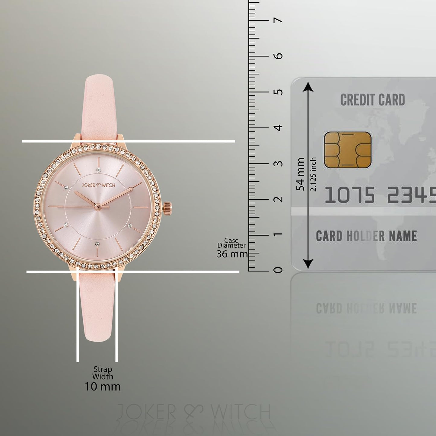 Joker & Witch Sunrise 36mm Pink Dial 10mm Pink Faux Leather Watch for Women