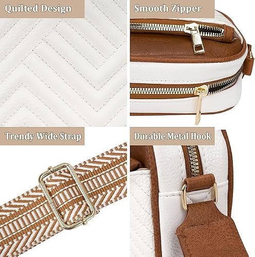 ITALISH Women Leather Crossbody Sling Bag in Geometric Pattern (White And Tan)