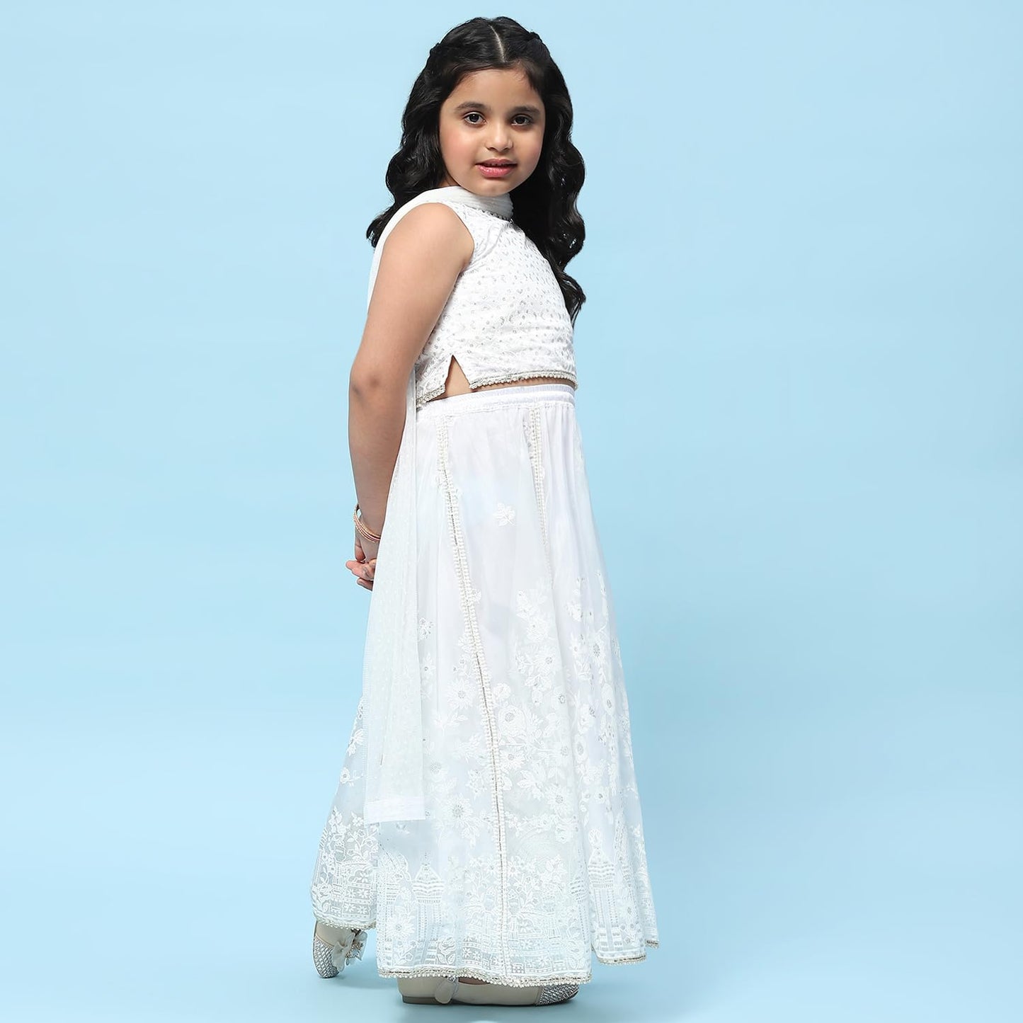 BIBA Girls PRINTED STRAIGHT KID(KWWHITE BLOOMS5769_WHITE_15)