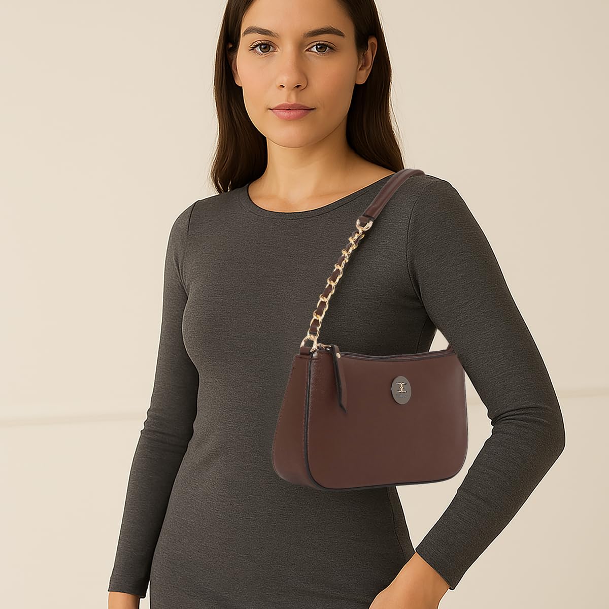 ESBEDA Brown Colour Chain Handle Small Handbag For Women