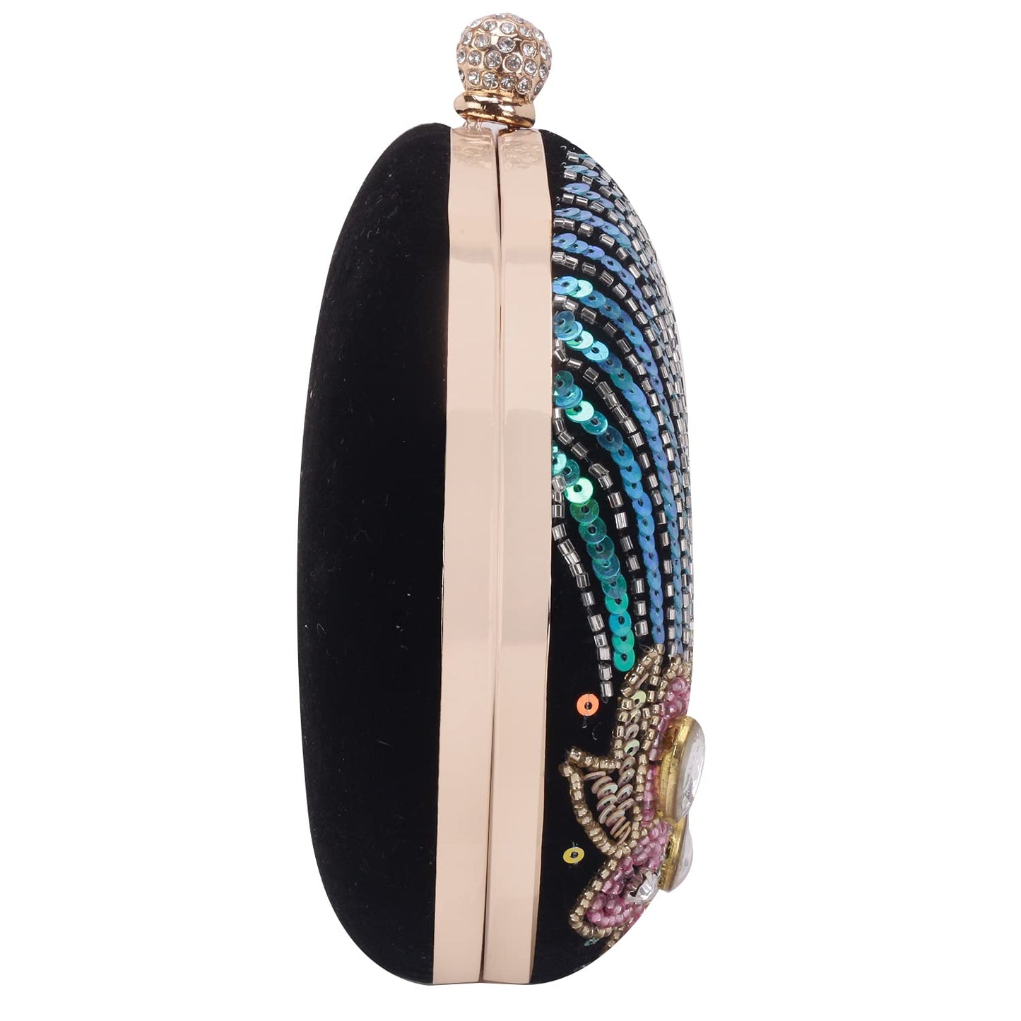 SWISNI Black Reflected sequins oval embroidery clutch II Women's Traditional Designer Clutch For Women & Girls II EMBROIDERED CLUTCHES