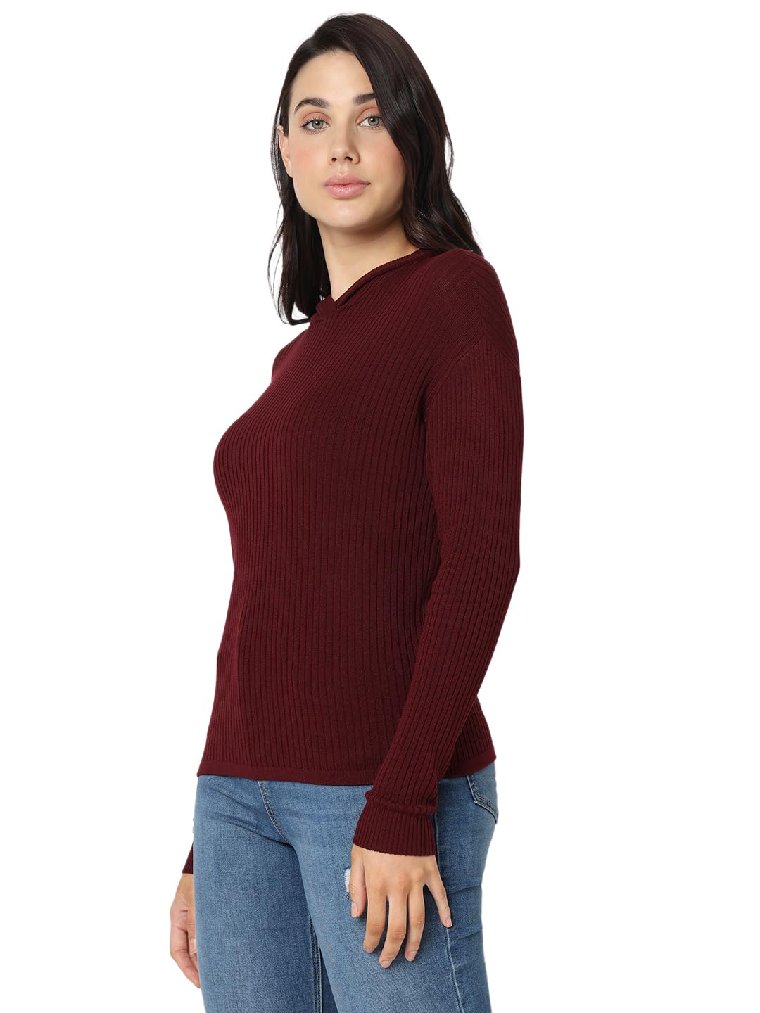 VERO MODA Women's Viscose Casual Pullover Sweater (10313174-Tawny Port_Tawny