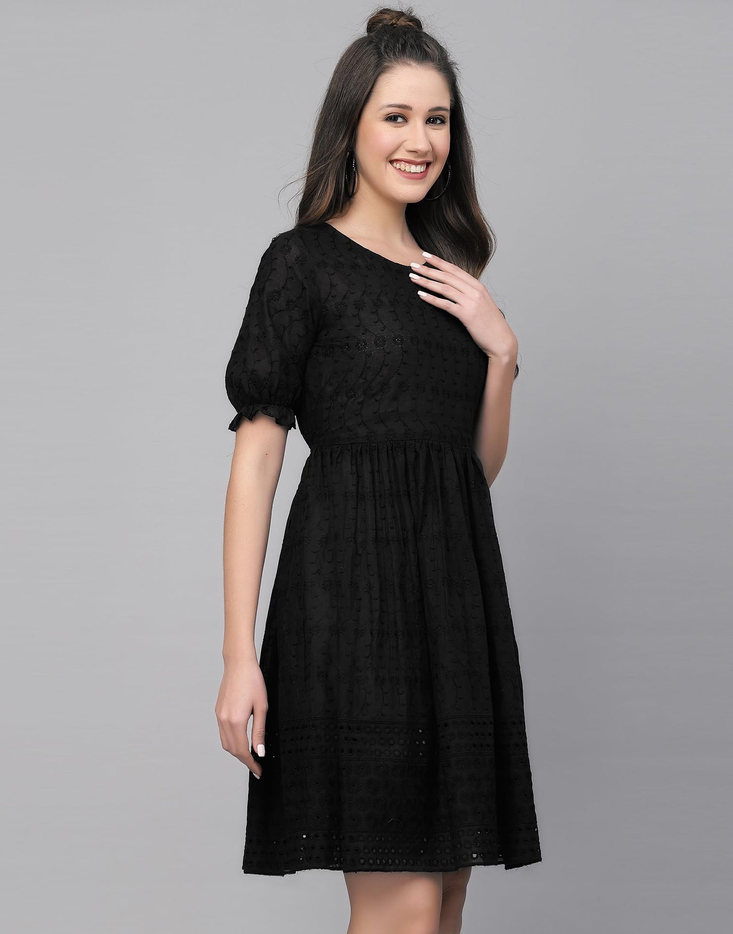 SIRIL Western Dress | Cotton Embroidery Dress for Women | One Piece Dress for Women (443TK7431-M_Black)