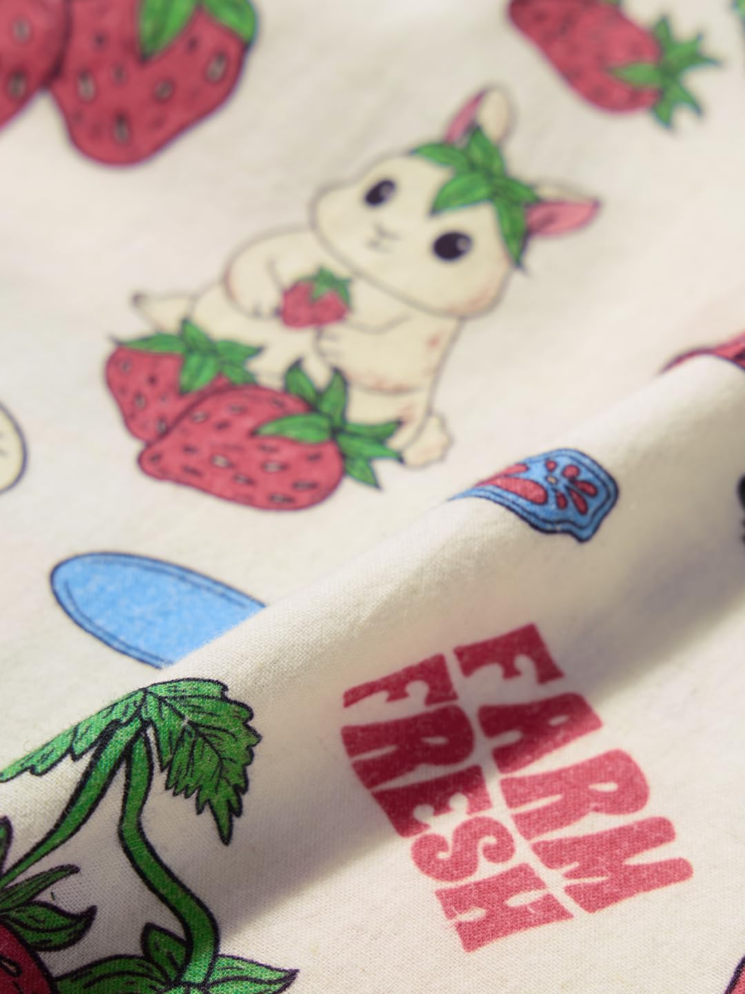 The Souled Store Cotton Linen: Strawberry Women and Girls Long Sleeves Collared Neck Button Front Off White All Over Printed Relaxed Fit Cotton Linen Shirts