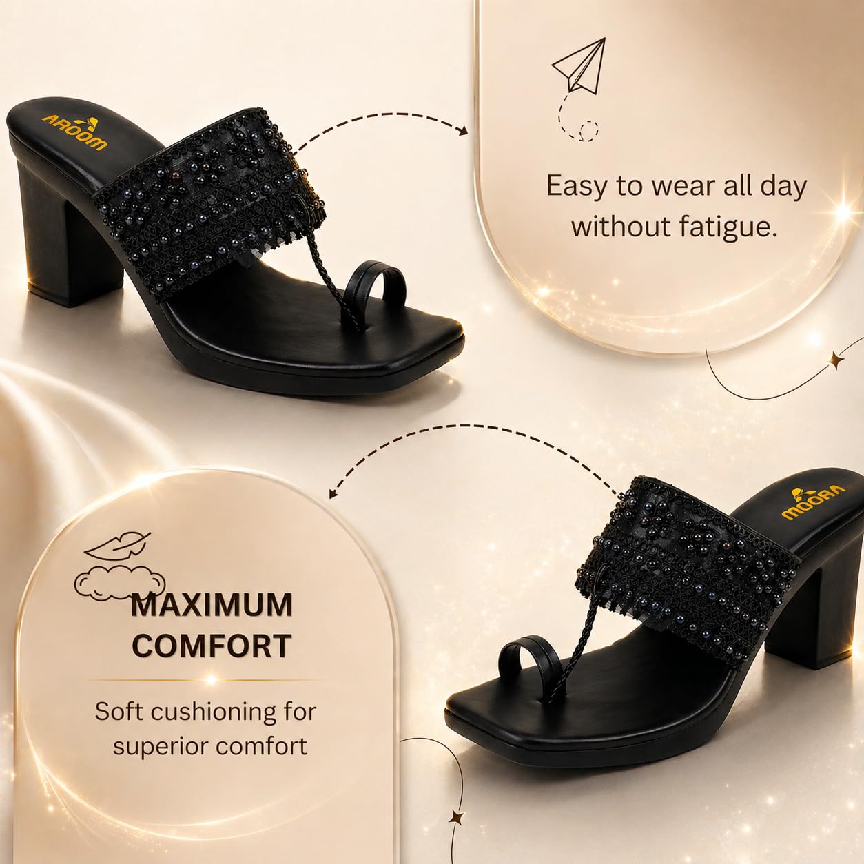 AROOM, Women's One Toe Block Heels Sandals Comfortable & Stylish Sandals for Women & Girls (Black, UK Footwear Size System, Adult, Women, Numeric, Medium, 5)