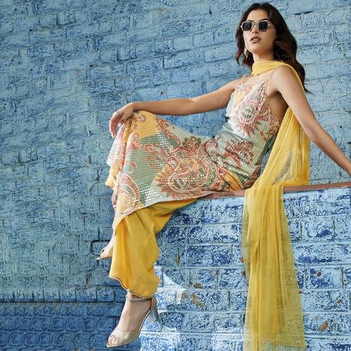 BIBA Women Polyester Printed Suit Set (SKDPAISLEYDIVA9671SS24YEL_Yellow