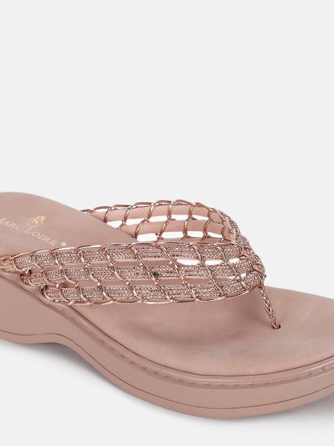 Marc Loire Women's Embellished Slip-On Platform Heel Fashion Sandal for All Occasion (Rose Gold, 8)