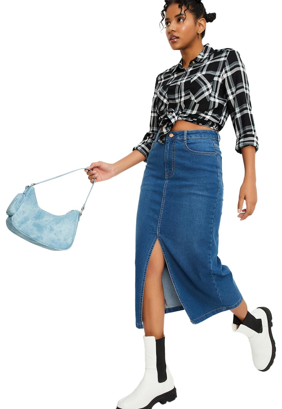 Max Women Washed Pencil Skirt (NR041DMID Blue)_26