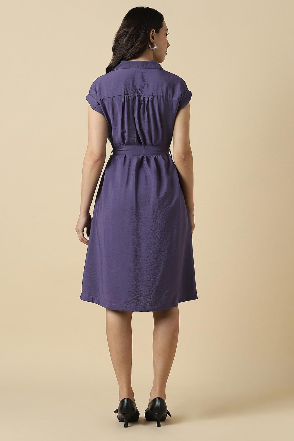 Women Purple Solid Casual Dress