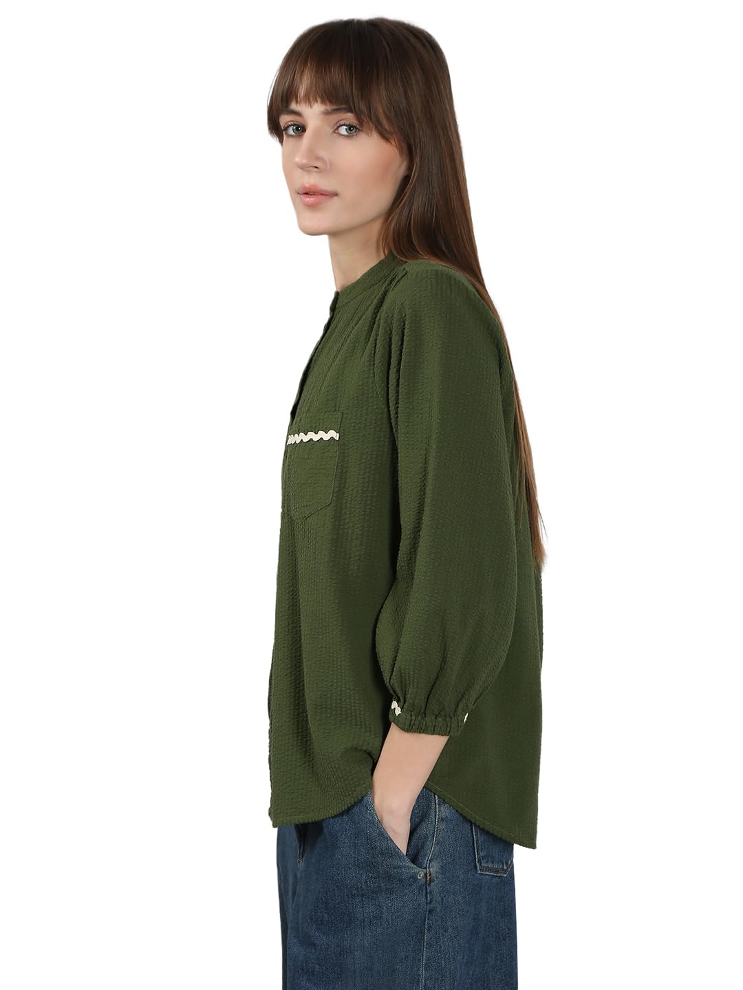 VERO MODA Women's Cotton Regular Fit Green Shirt