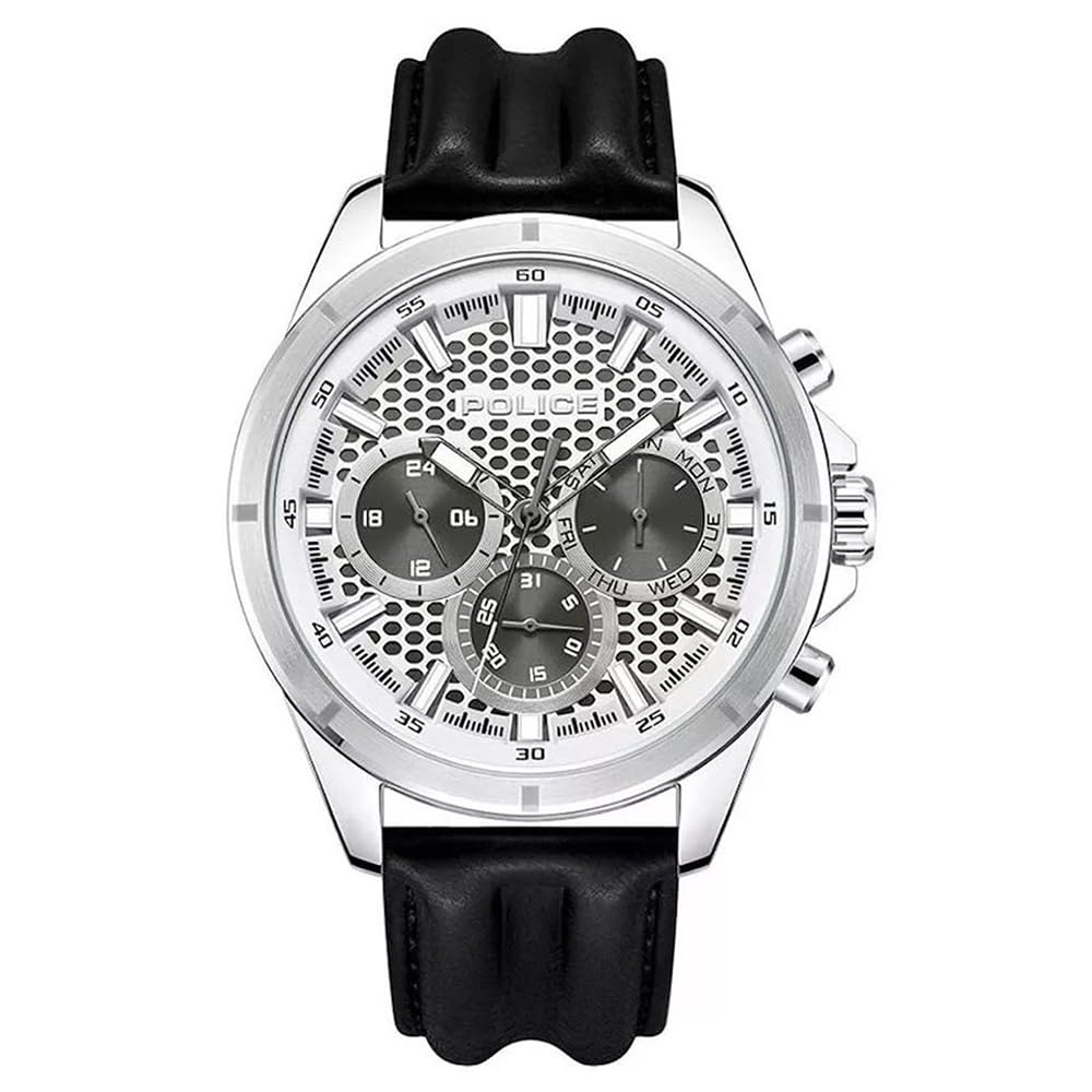 Police Quartz Multifunction Black DIAL Leather Strap Watch for Men-PLPEWJF2204104W