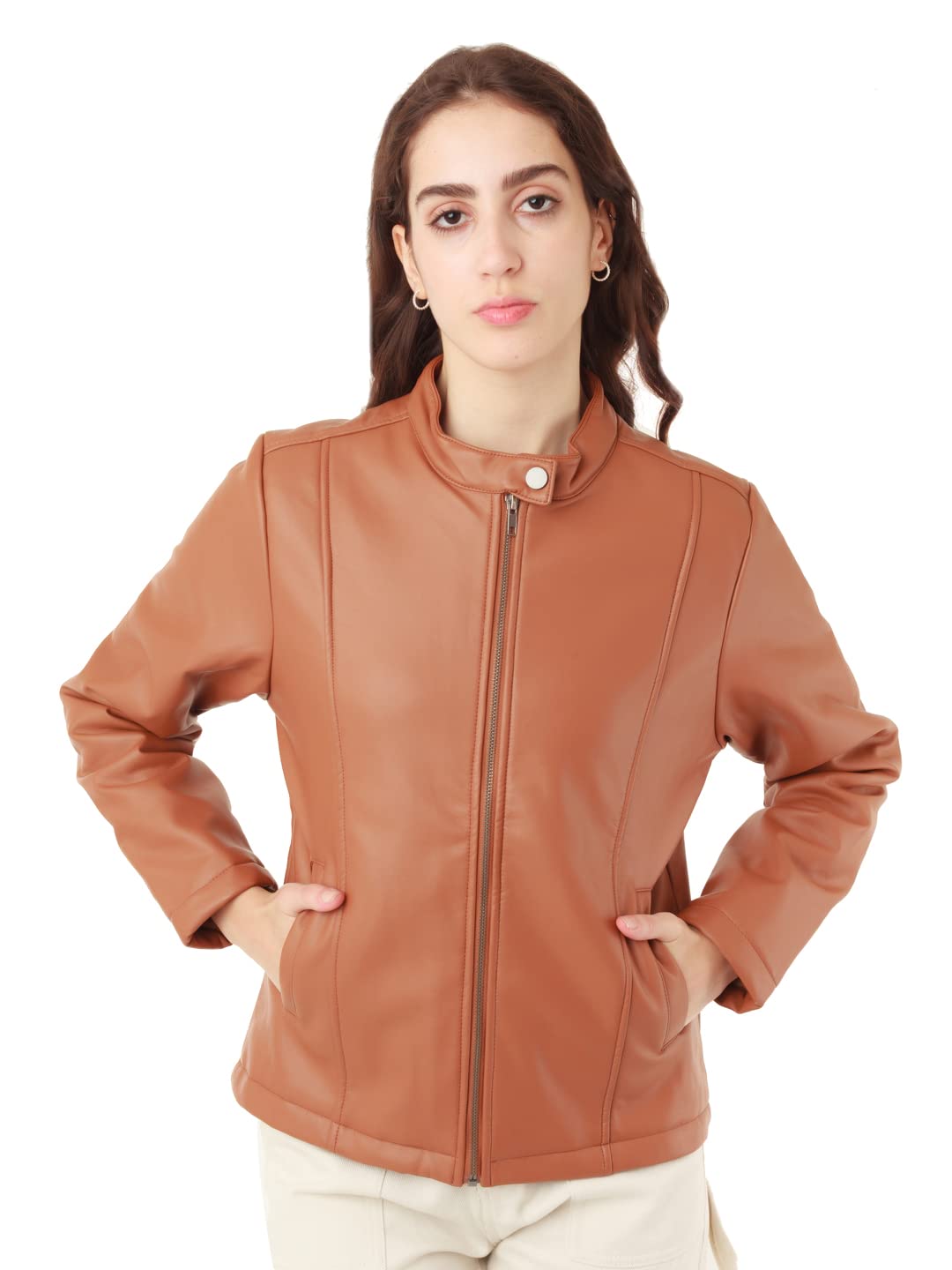 Zink London Women's Tan Solid Straight Jacket