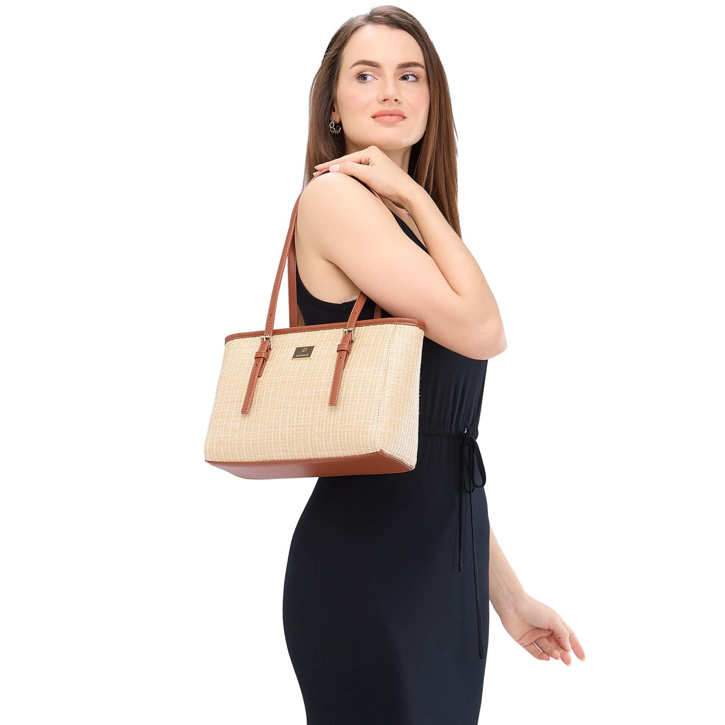 Caprese Georgia Tote Bag, Medium-Brown | Stylish Handbag for Women | Spacious, Versatile Office & Daily Essentials Tote | Top Zip Closure