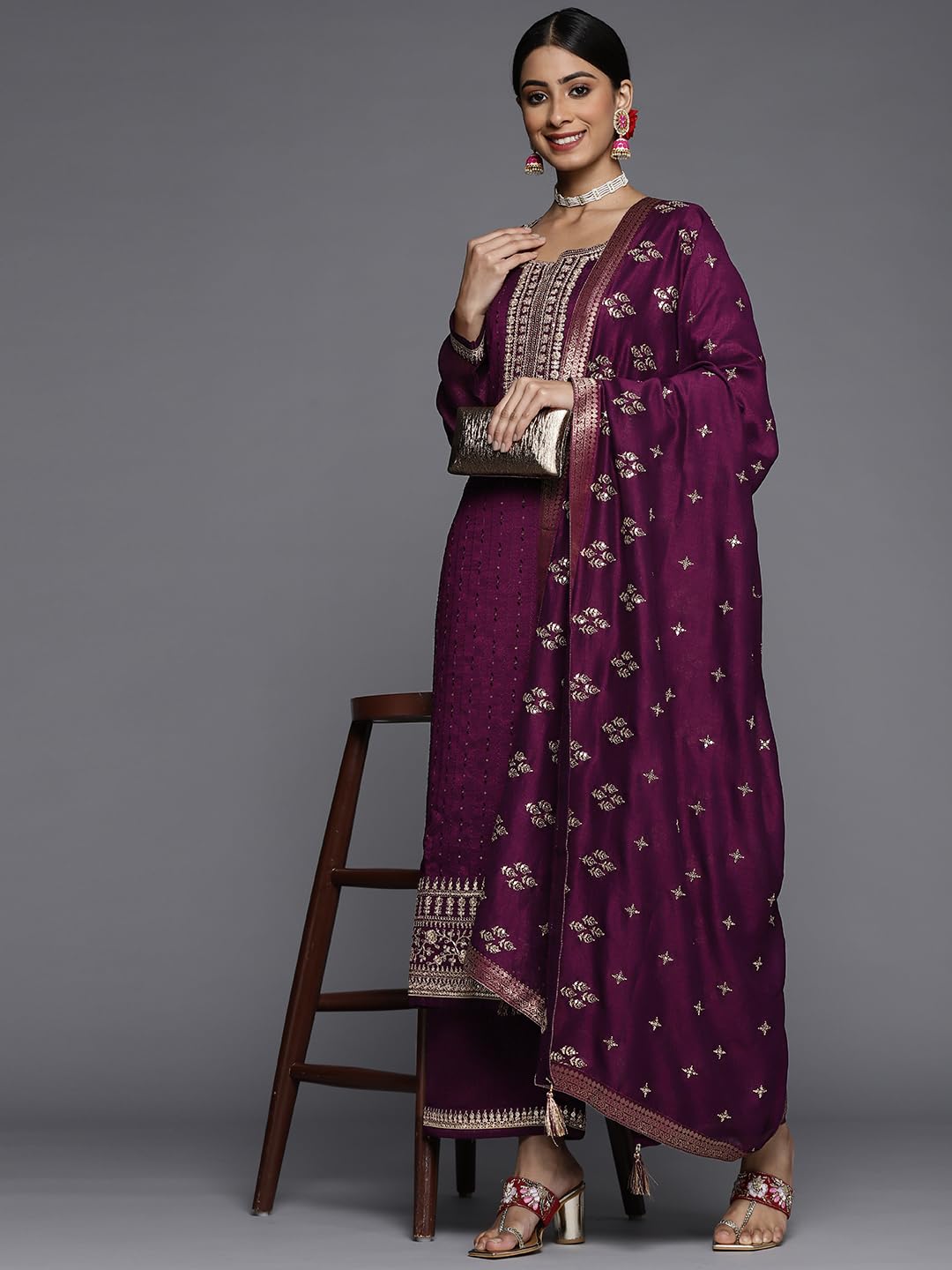 Libas Women's Silk Blend Kurta Sets (33416O_Purple