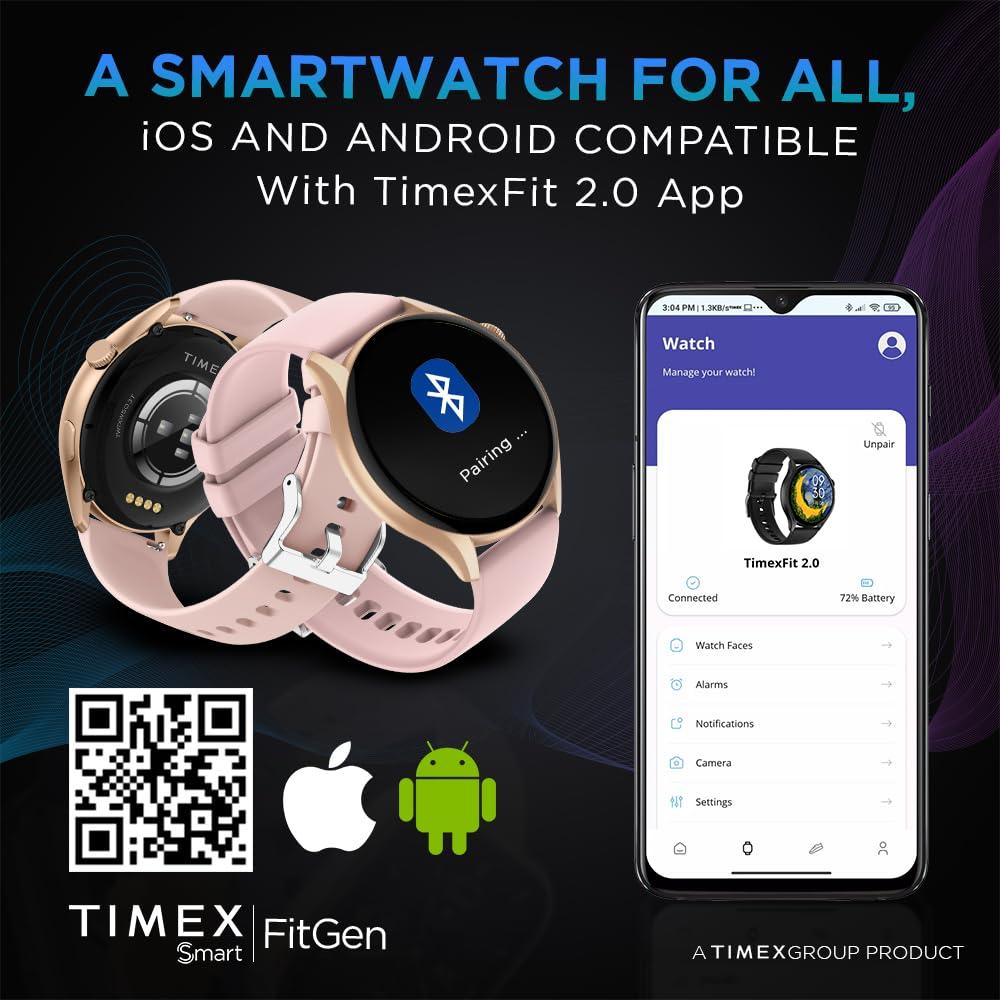 Timex FitGen 1.43" Round AMOLED Smartwatch with 466x466 Pixel Resolution|Single Sync Bluetooth Calling|Rotating Crown| Metallic Body|AI Voice Assist|100+ Sports Modes|Upto 7 Days Battery(Normal Usage)