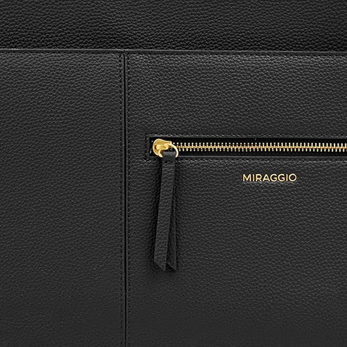 Miraggio Riana Structured Office Tote Bag For Women Fits Upto 14 Inche Laptop With Back Luggage Sleeve & Multiple Pockets | Office Shoulder Handbag For Women- Black (Black)