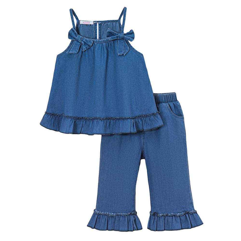Hoscotch Girls Solid Blue Sleeveless Short Set