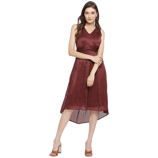 Latin Quarters Women High Low Maroon Dress