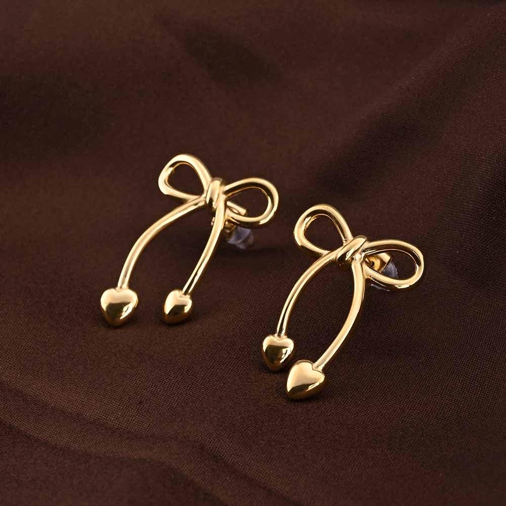 PALMONAS Unique Gold Bow & Heart Drop Earrings for Women - Gold Plated, Waterproof & Anti Tarnish Earrings | Gift For Women & Girls | Durable, Lightweight, & Comfortable Jewellery for Women