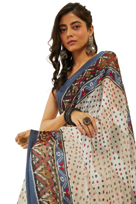 Soch Womens Grey Bandhani Print Chiffon Saree