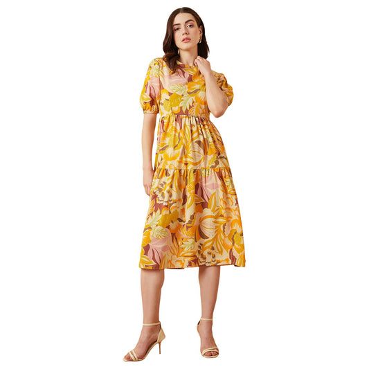 Carlton London Women's Regular Fit Dress (CL8034A_Yellow M)