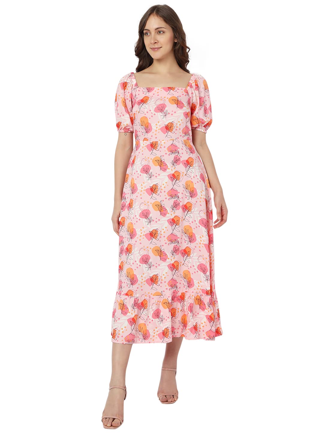 Vero Moda Women's Viscose A-Line Ankle Length Dress (292064601-Powder Pink_Powder XL)