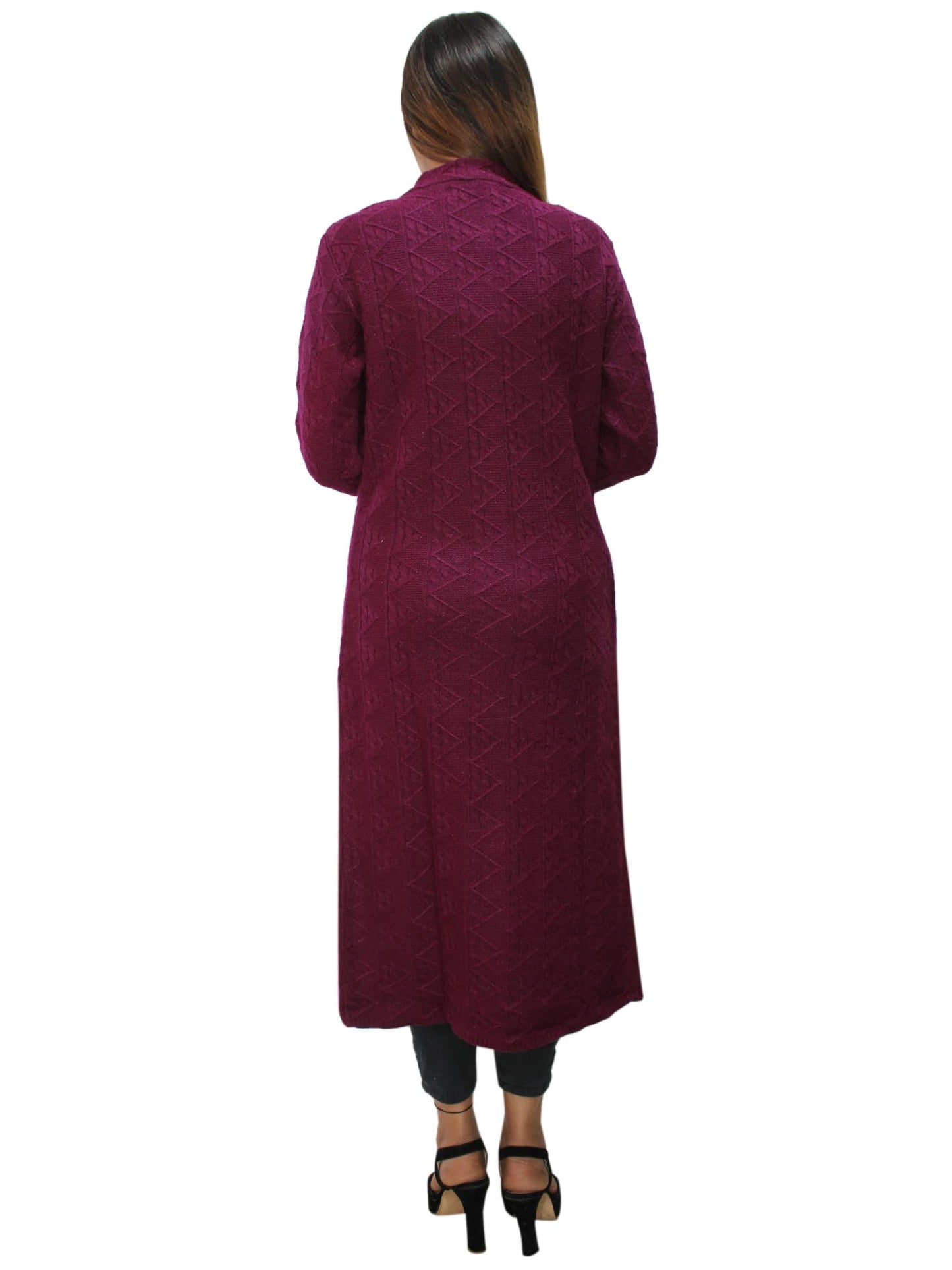 HAUTEMODA Wool Women Wollen Self Design Long Round Neck Coat/Sweater For Winters (Large, Purple)