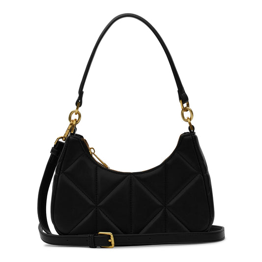 Miraggio Koko Solid Quilted Shoulder Black Bag For Women With Adjustable & Detachable Crossbody/Sling Strap