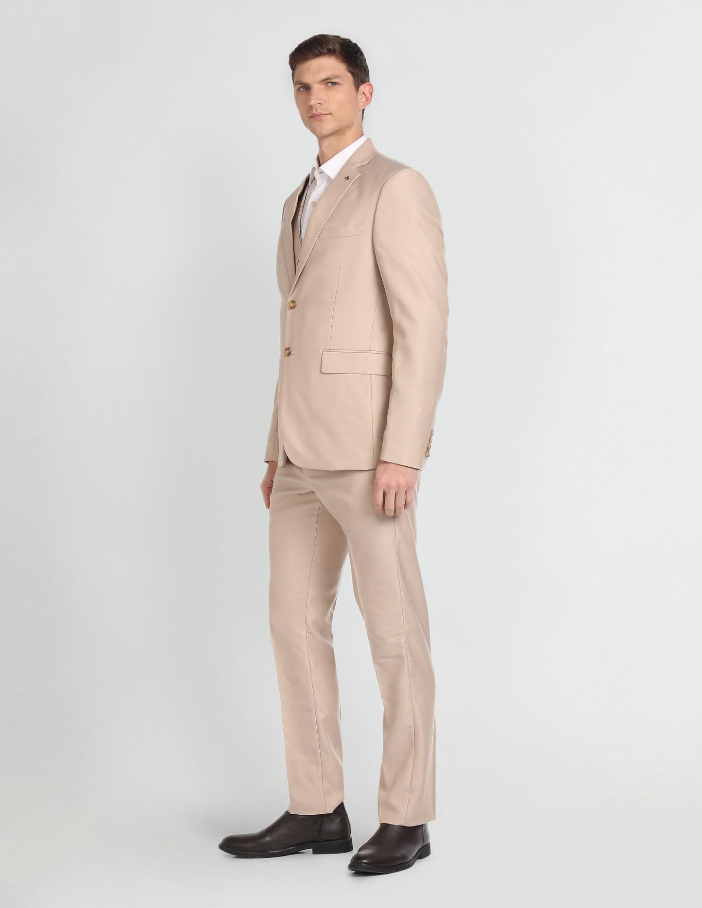 Arrow Men's Polyester Single Breasted Business Suit Pants Set (ARAGSU5541_Beige