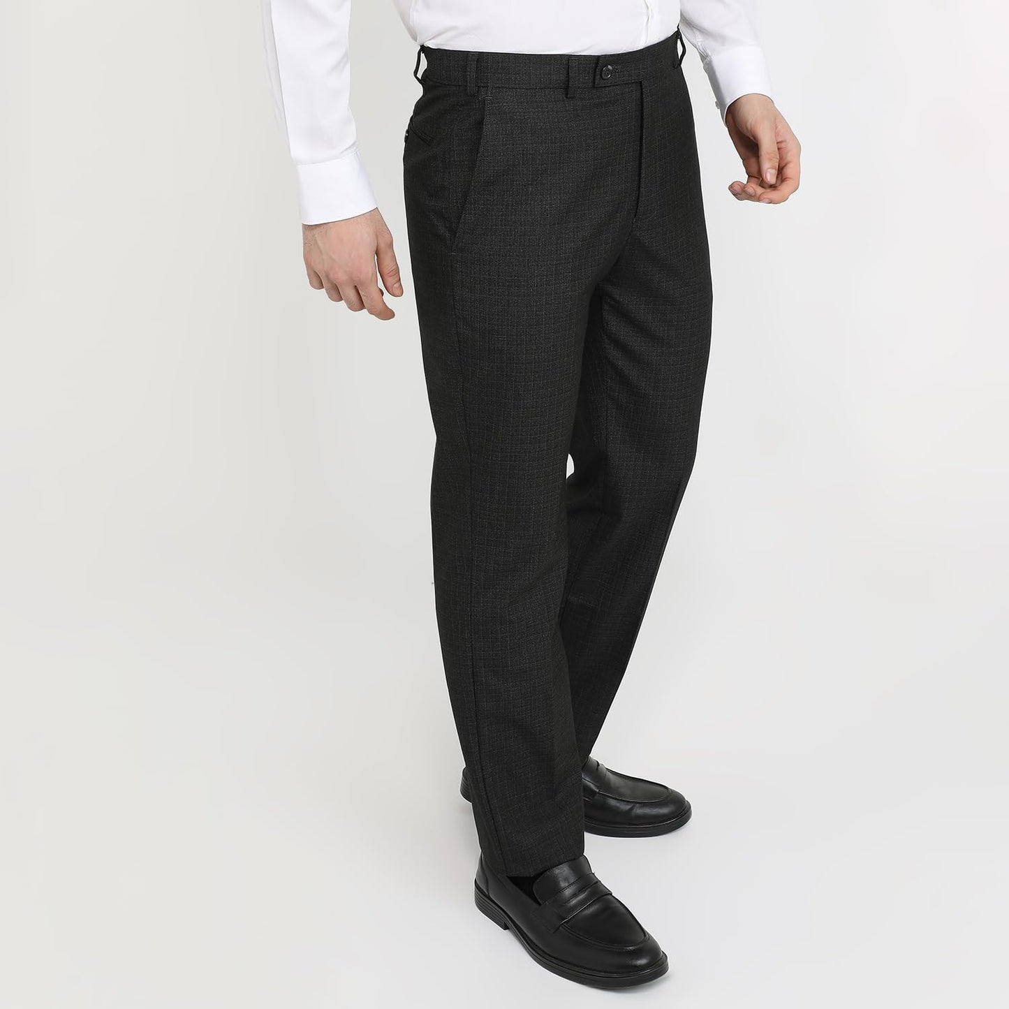 Park Avenue Men Regular Fit Solid Pattern Poly Viscose Blend Flat Front Formal Trouser Grey