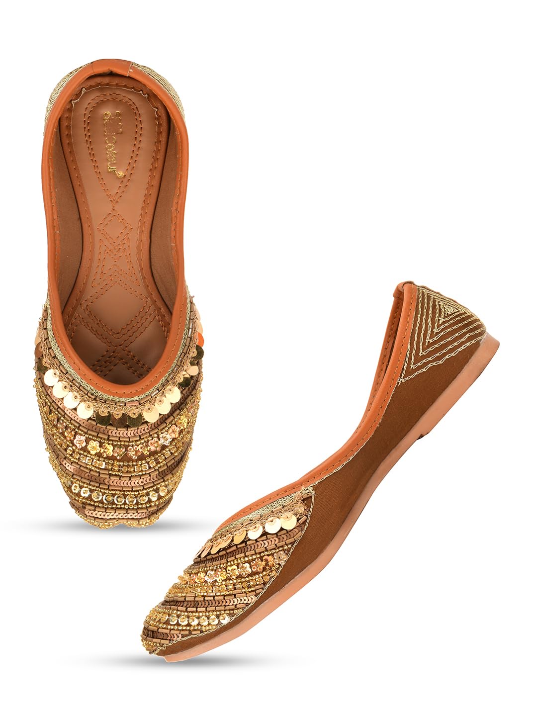 DESI COLOUR Women Embellished Copper Colour Punjabi Jutti (Copper, UK Footwear Size System, Adult, Women, Numeric, Medium, 8)