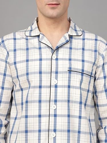 Hancock Men Checked Night Suit Cream Size S