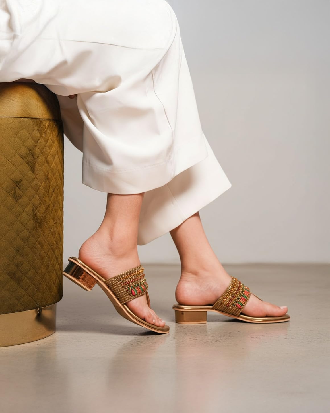 Indifeet - sandals for women, ladies latest heels, women's stylish heel, woman best party sandal, fancy ethnic wedding footwear, best traditional fashion chappal, gold